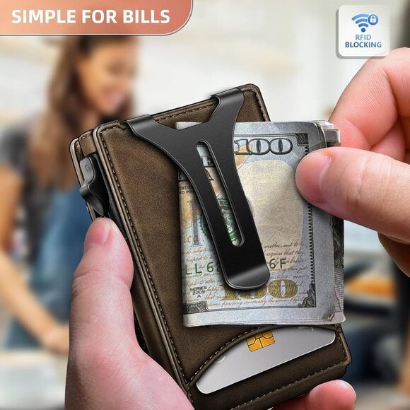 Men Wallet,Money Clip Wallet Slim For Gift Men 9Cards-Metal Credit Card Case in - Picture 6 of 9